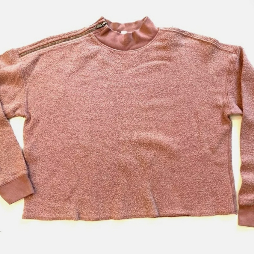 American Eagle Outfitters Pink Cropped Right Shoulder Zip Mock Neck Swea…